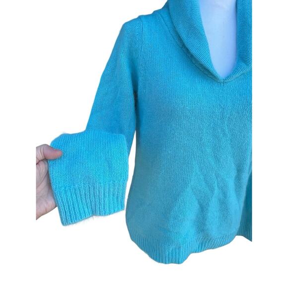VTG Rafaella Angora Sweater Lambswool S Blue Cowl Neck Y2K 90s Quiet Luxury - Picture 3 of 9